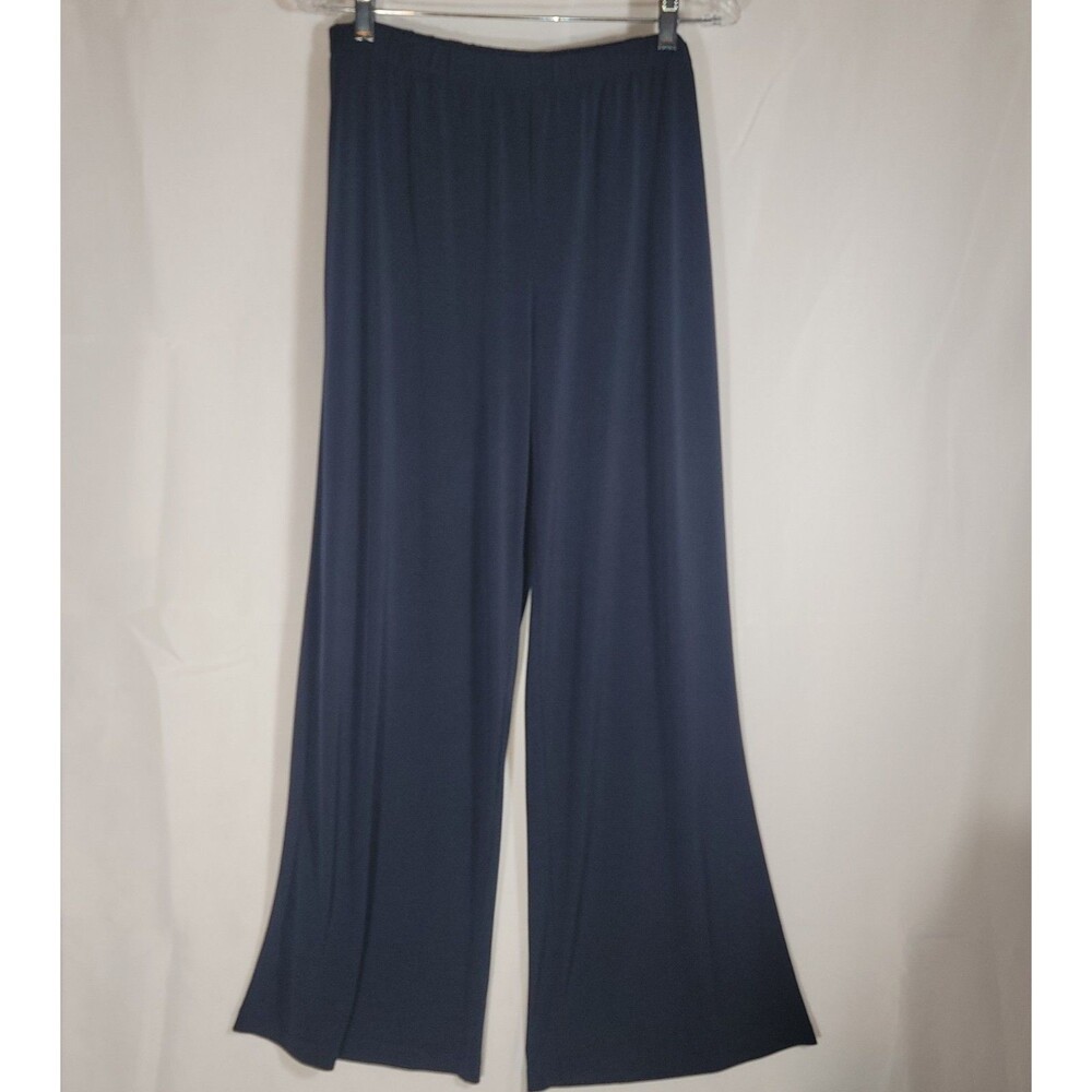 Chicos Travelers Navy Blue Slinky Knit Wide Leg Pants Pull-On Chicos 2 (US 12/L)